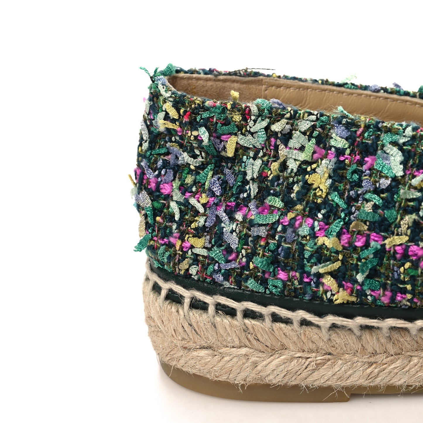 Tweed Grosgrain CC Espadrilles 38 Green Pink Yellow Black