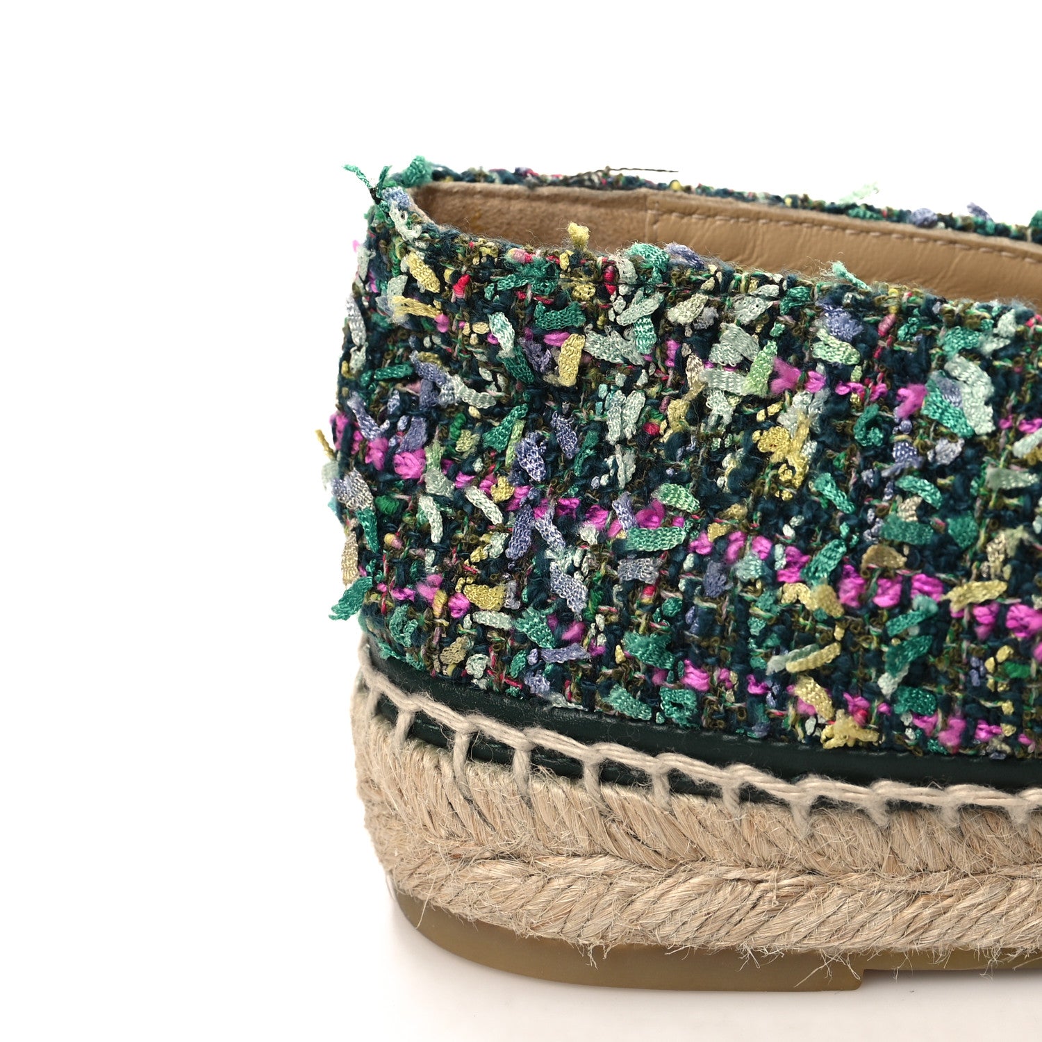 Chanel Tweed Grosgrain CC Espadrilles 38 Green Pink Yellow Black 10 of 10