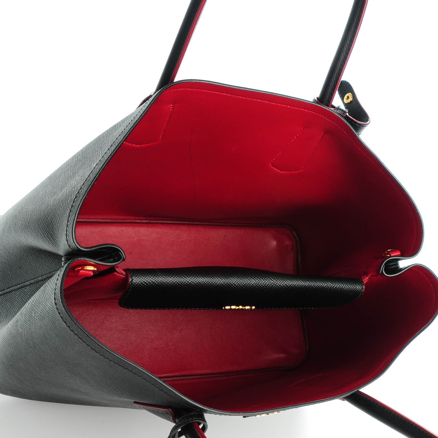 Saffiano Cuir Large Double Bag Nero Black Ciliegia