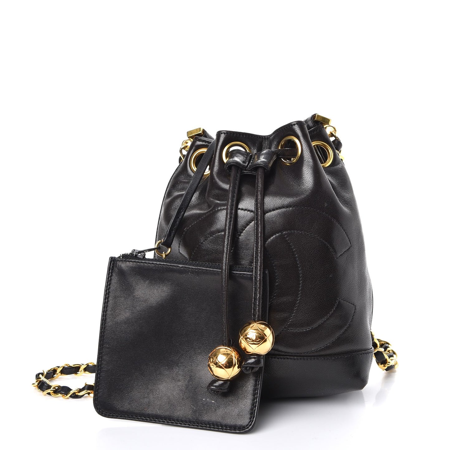 Lambskin CC Drawstring Bag Black