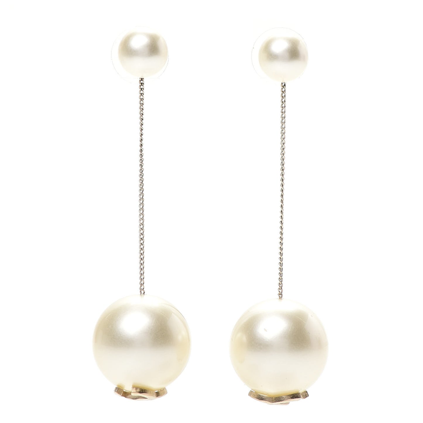 Pearl CC Chain Drop Earrings Gold