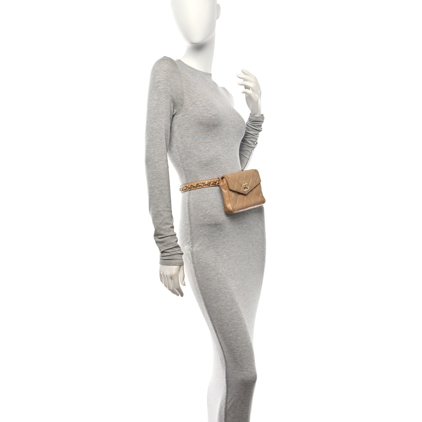 Lambskin Quilted Flap Waist Belt Bag 65 26 Beige
