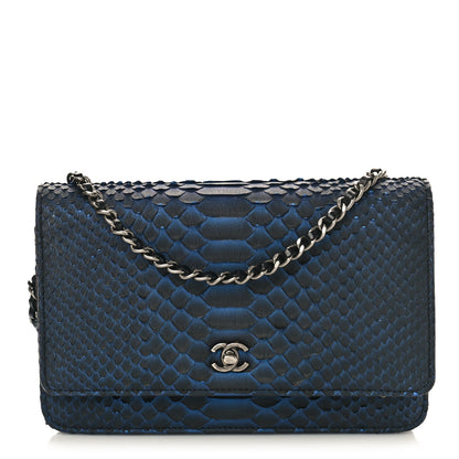 Chanel Snakeskin Wallet On Chain WOC Navy 1 of 12