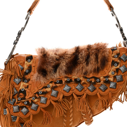 Christian Dior Suede Fur Studded Fringe Saddle Bag Brown 8 of 10