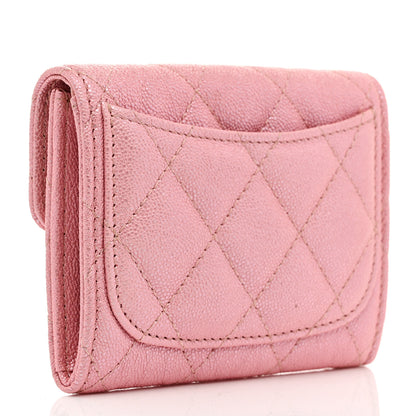 Chanel Iridescent Caviar Flap Quilted Card Holder Wallet Pink 3 of 8