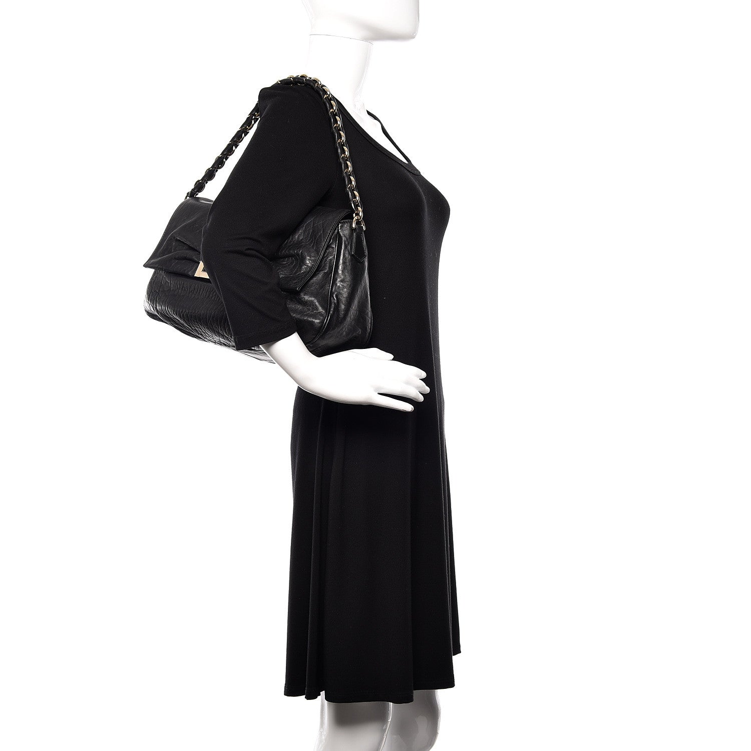 Fendi Crinkled Lambskin Mia Shoulder Flap Black 2 of 9