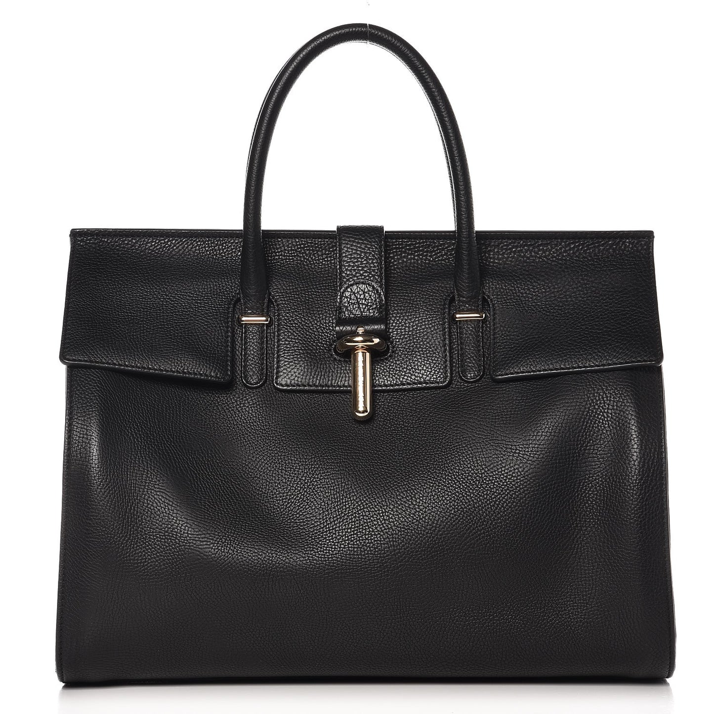 Grained Calfskin M Tube Round Tote Black
