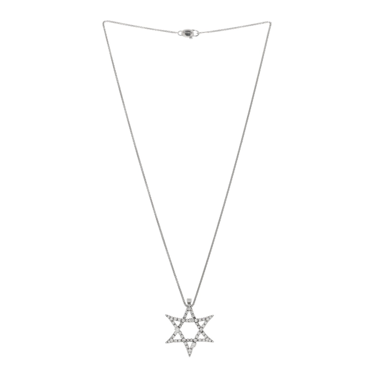 18K White Gold Diamond Star of David Pendant Necklace