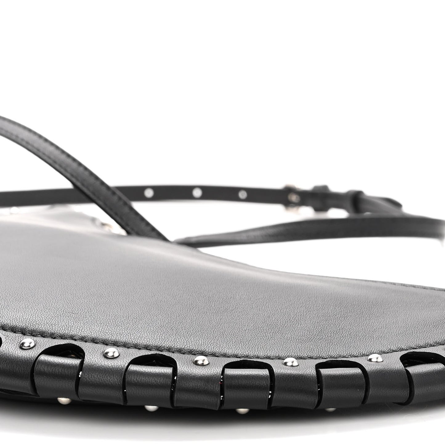 Calfskin Studded Chain Demi Lune Bag Black