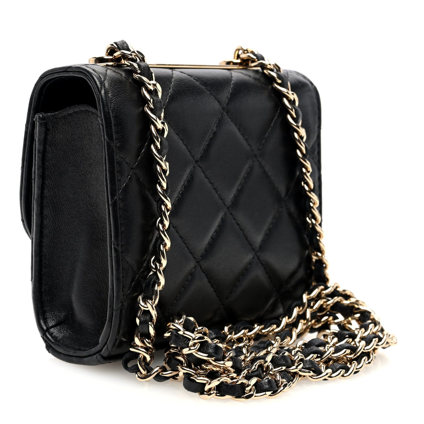 Lambskin Quilted Mini Trendy CC Clutch With Chain Black