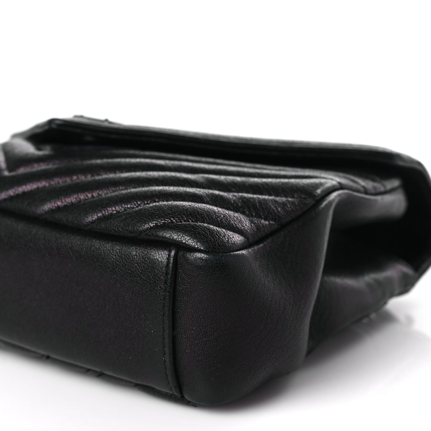 Sheepskin Matelasse Chevron Monogram Monochrome Medium College Bag Black