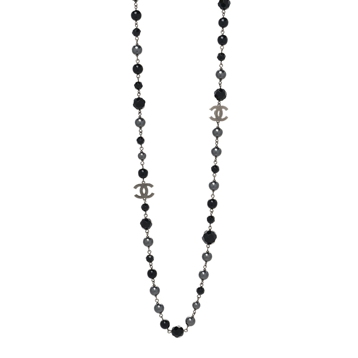 Ruthenium Pearl Beaded CC Long Necklace Black
