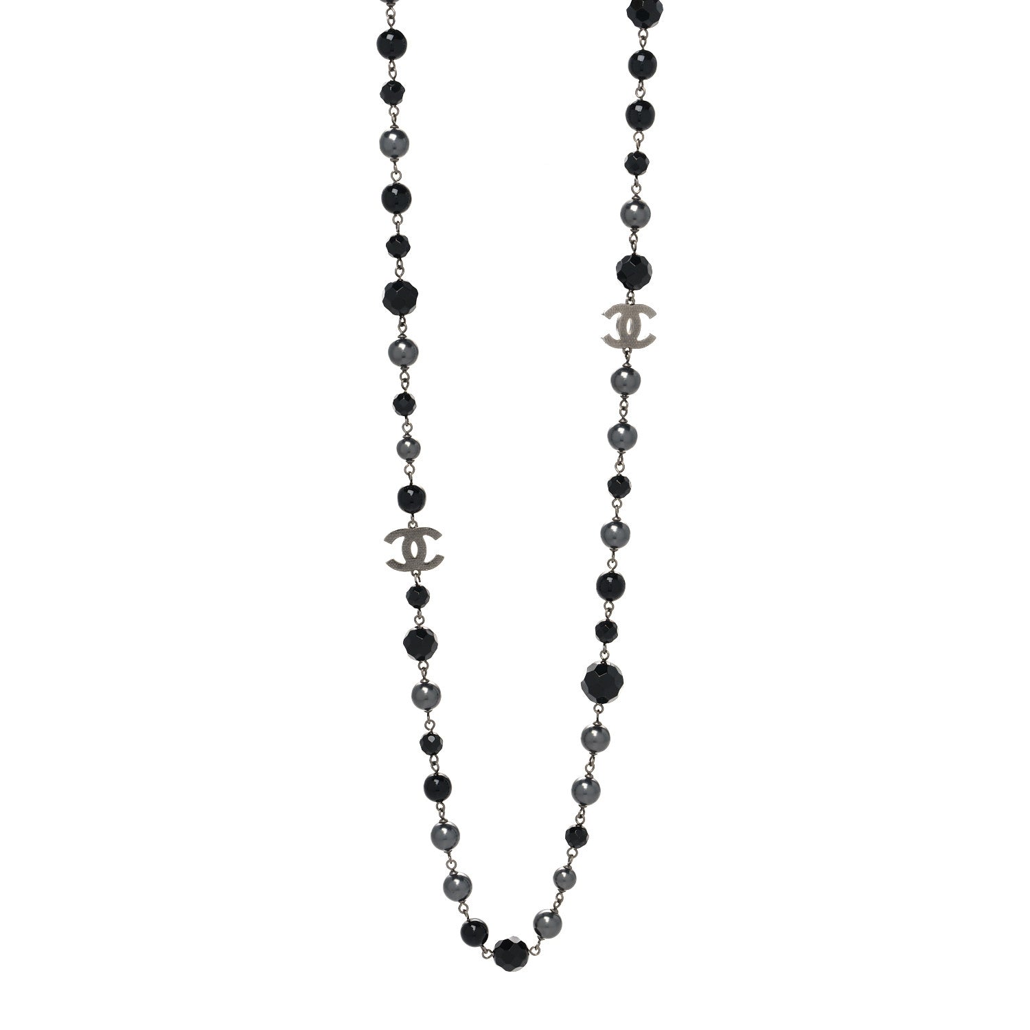 Chanel Ruthenium Pearl Beaded CC Long Necklace Black 2 of 5