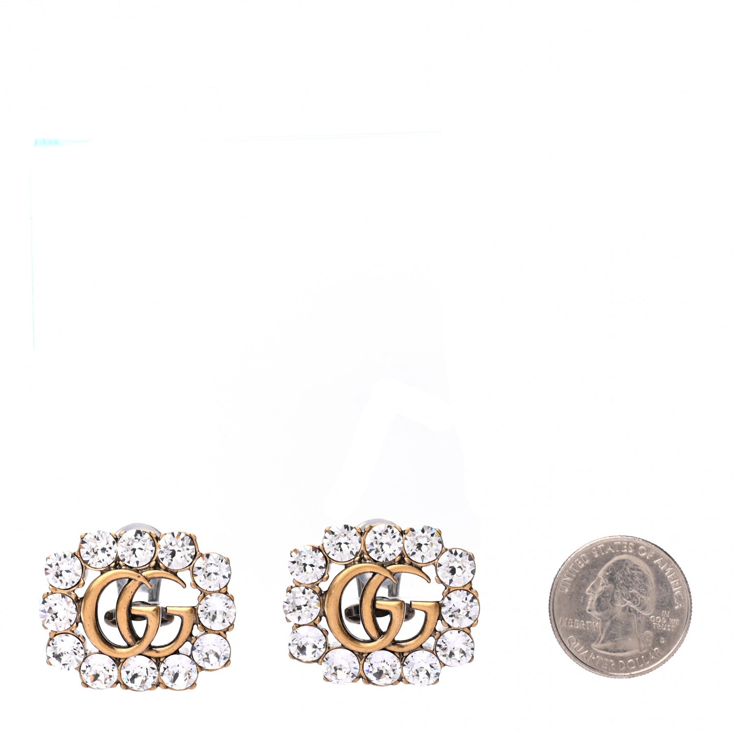 Metal Crystal Double G Clip On Earrings Aged Gold