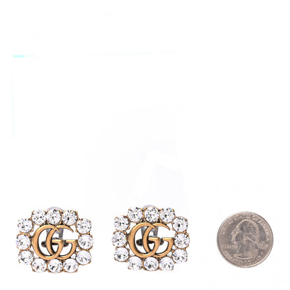 Gucci Metal Crystal Double G Clip On Earrings Aged Gold 2 of 4
