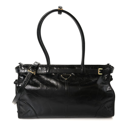 Prada Glossy Calfskin Triangle Large Bonnie Shoulder Bag Black 1 of 9