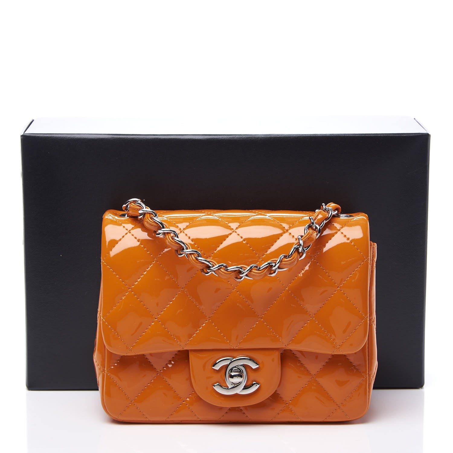 Chanel Patent Quilted Mini Square Flap Orange 10 of 10