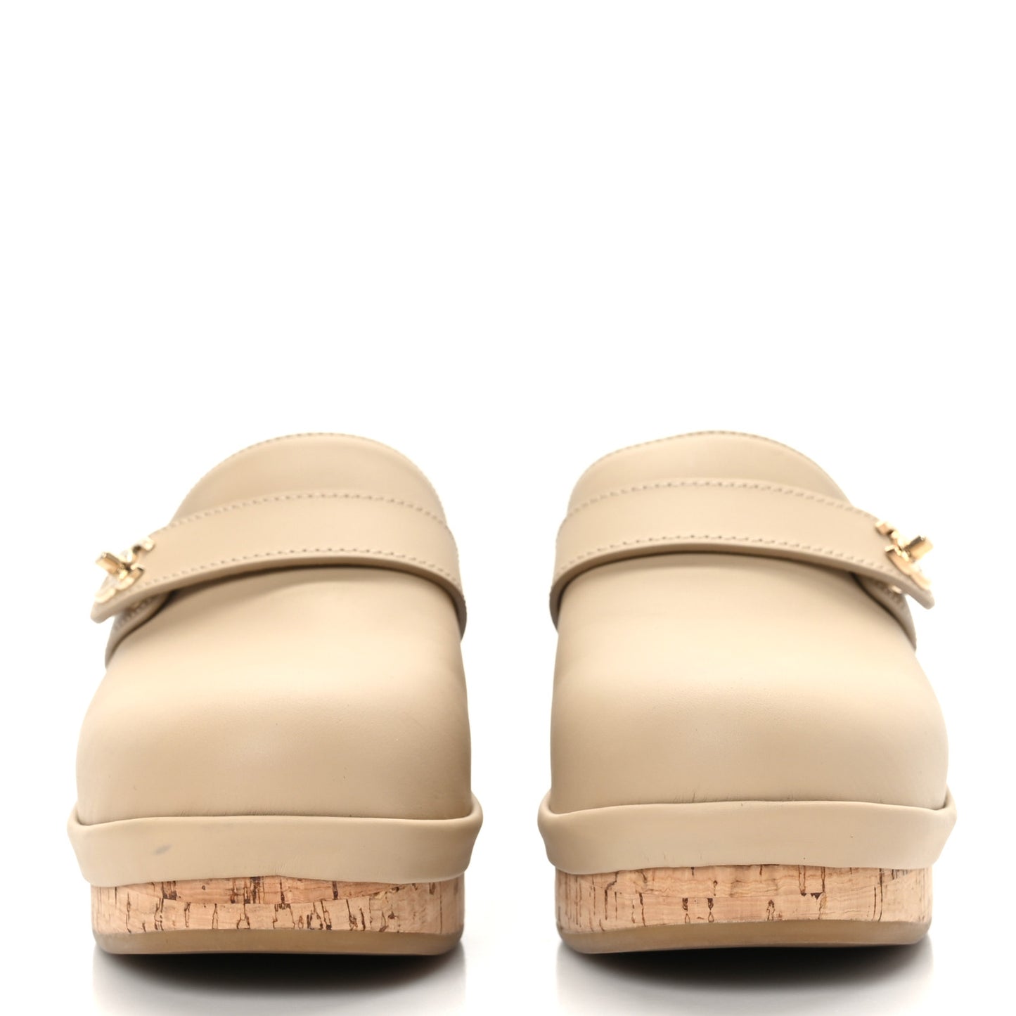 Calfskin CC Turn Lock Clogs 37 Beige