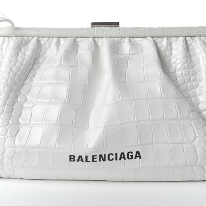 Balenciaga Shiny Supple Calfskin Logo Crocodile Embossed XL Cloud Clutch White 10 of 10