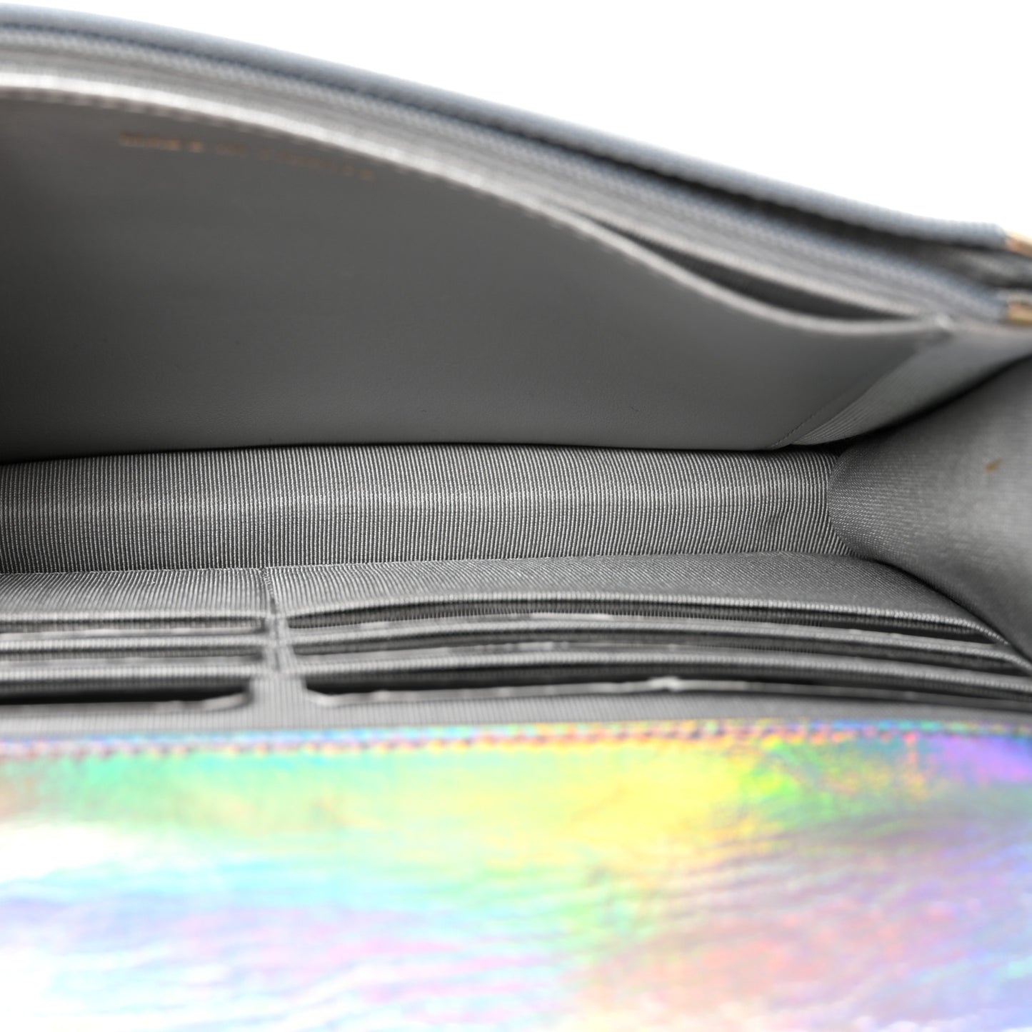 Iridescent Goatskin Quilted Wallet On Chain WOC Silver
