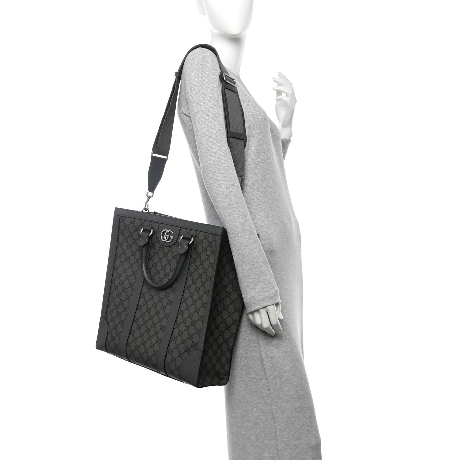 Gucci GG Supreme Monogram Textured Dollar Calfskin Medium Ophidia Tote Grey Black Graphite Grey 2 of 10