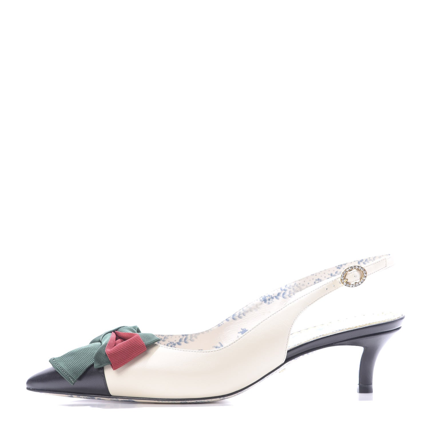 Gucci Malaga Kid Web Bow Jane Low Heel Slingback Pumps 37.5 Off White 1 of 10