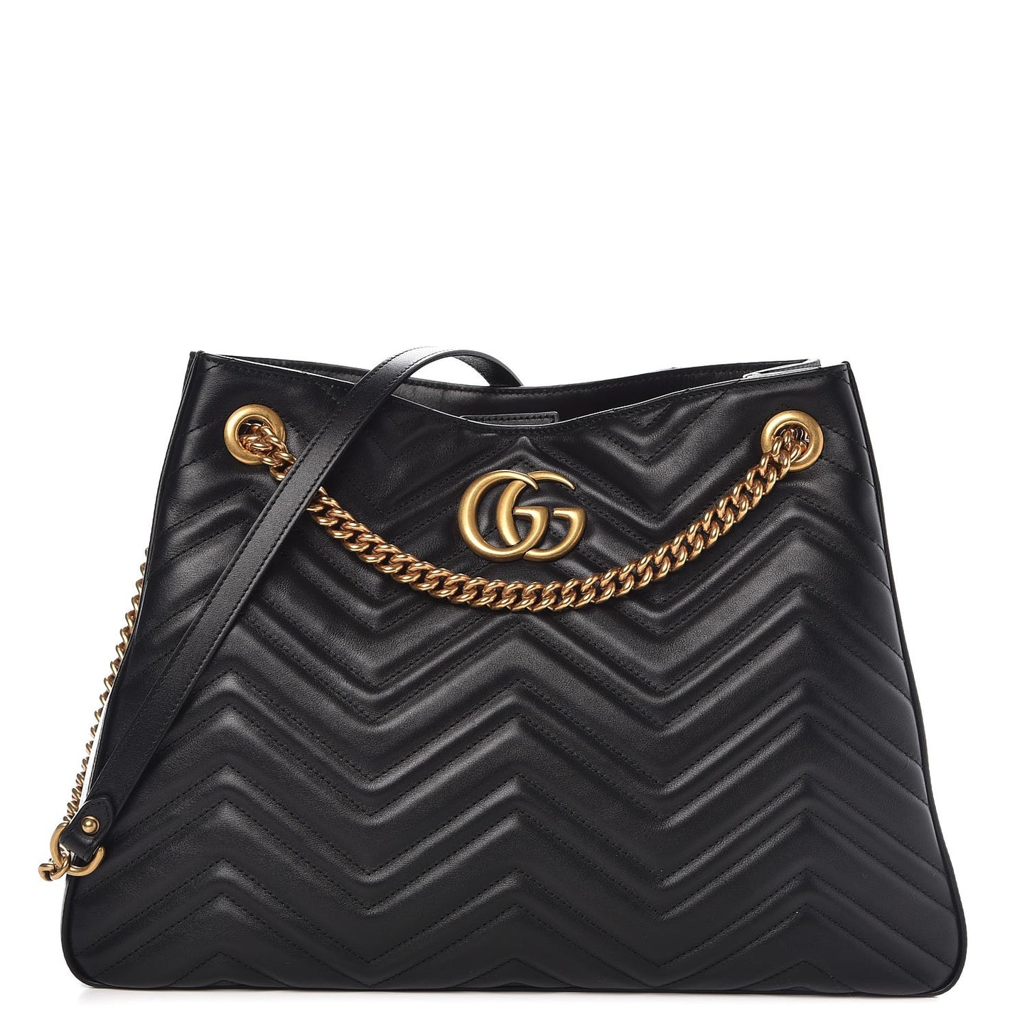 Calfskin Matelasse Medium GG Marmont Shoulder Tote Bag Black