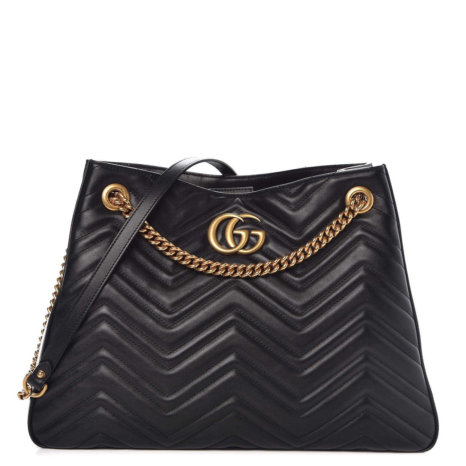 Gucci Calfskin Matelasse Medium GG Marmont Shoulder Tote Bag Black 1 of 8