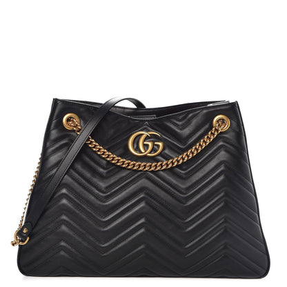 Gucci Calfskin Matelasse Medium GG Marmont Shoulder Tote Bag Black 1 of 8