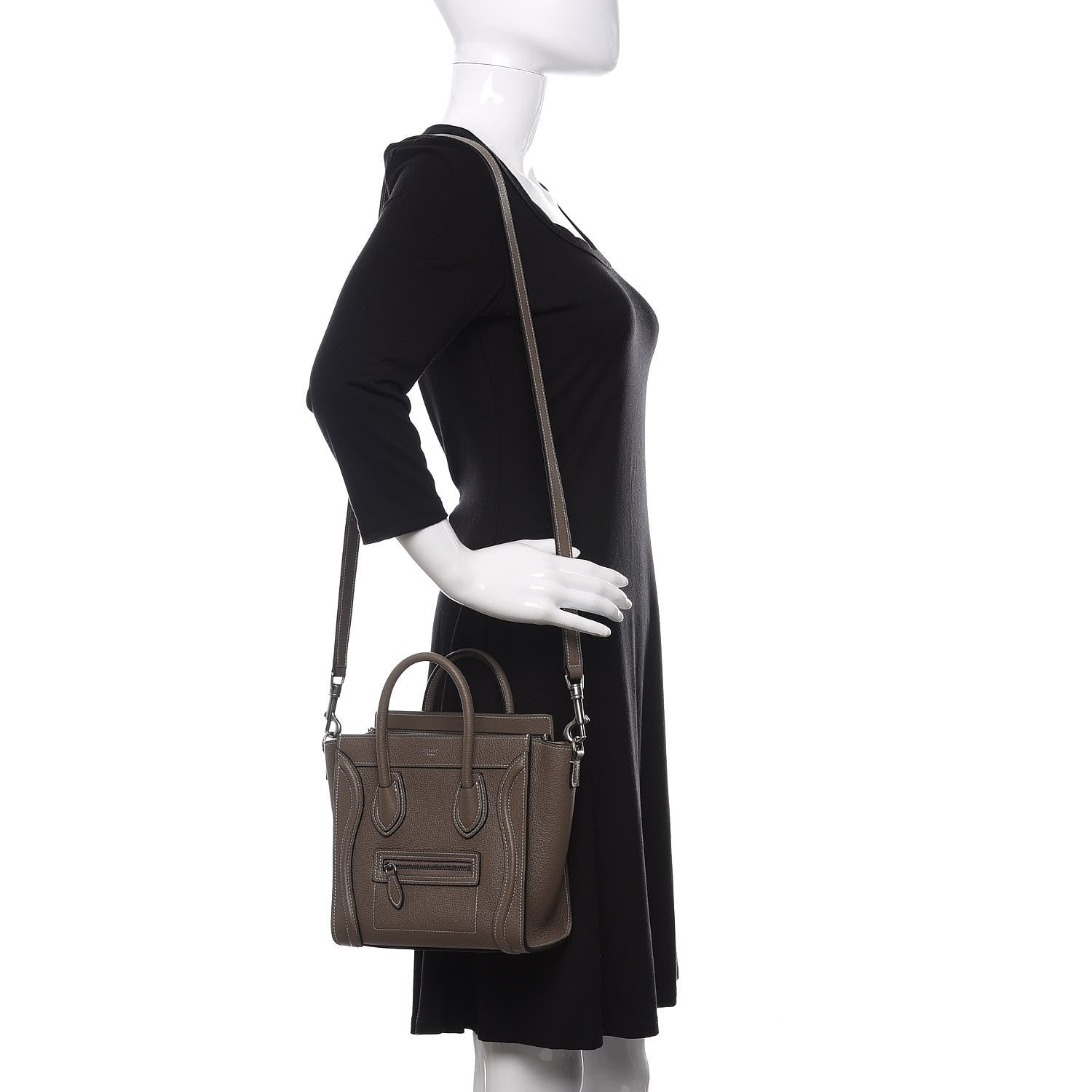Celine Drummed Calfskin Nano Luggage Souris 2 of 10