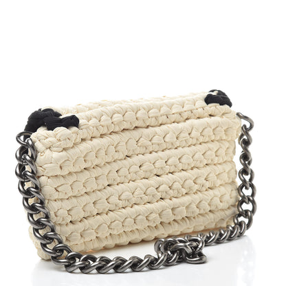 Chanel Woven Fabric Single Flap Ivory Black 3 of 10
