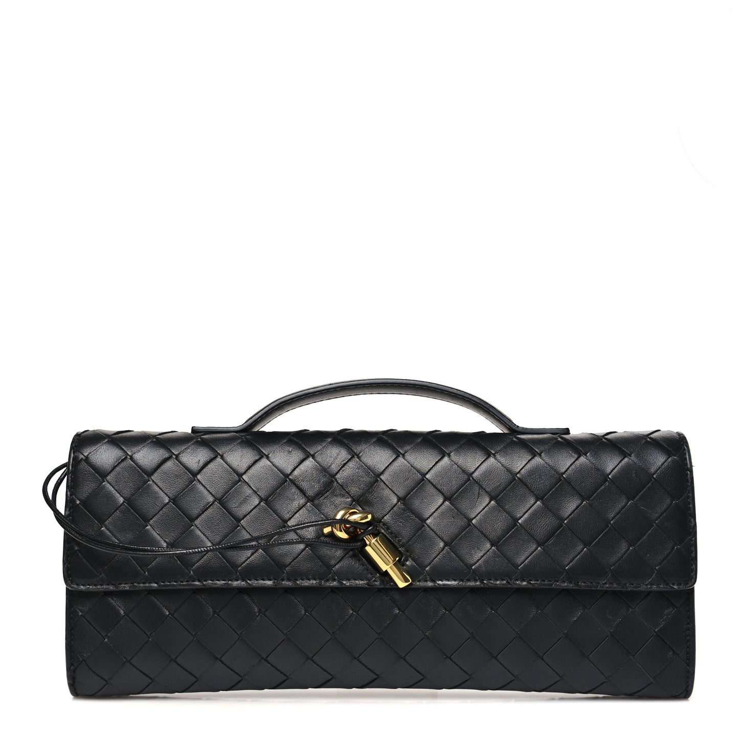 Nappa Intrecciato Long Andiamo Top Handle Clutch Black