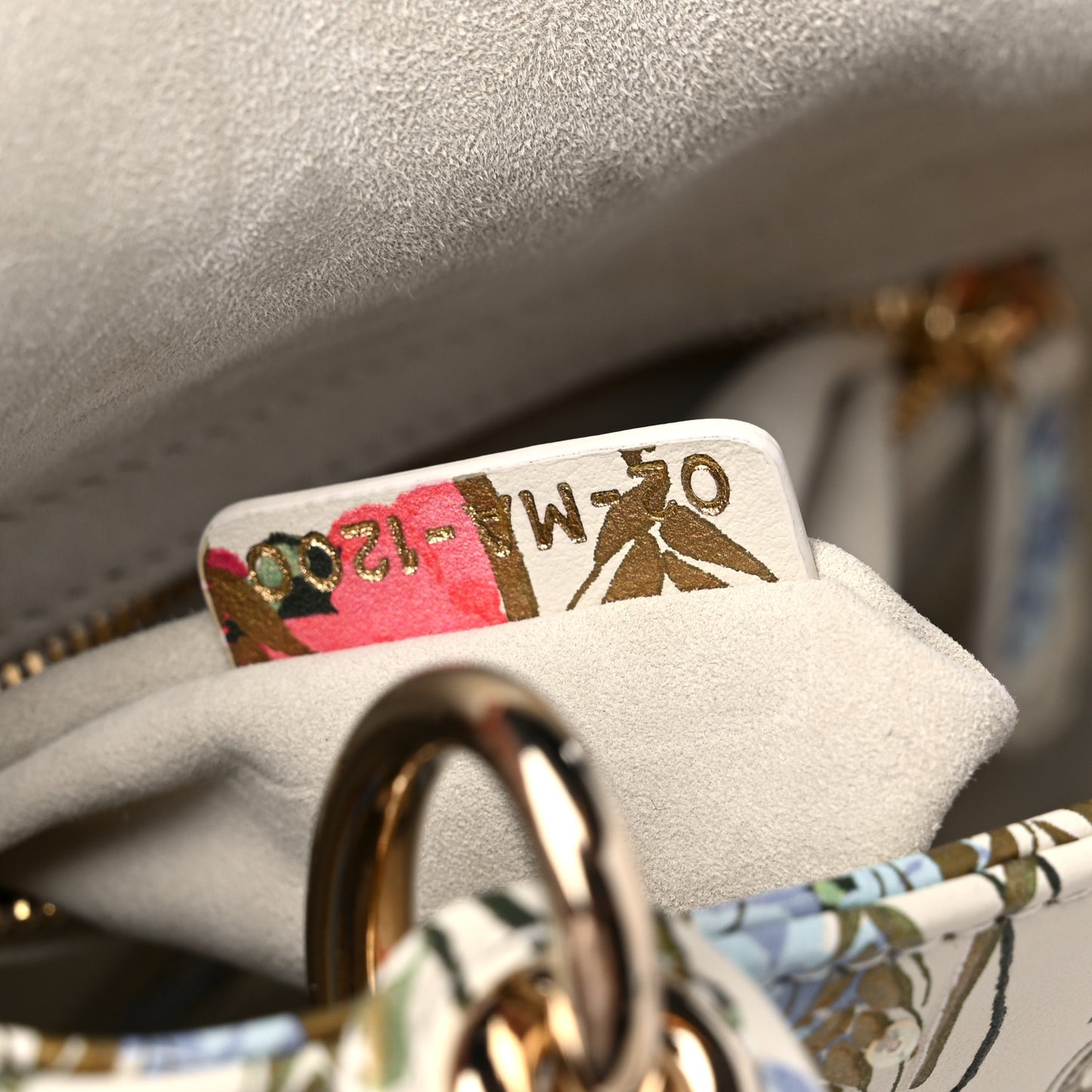 Calfskin Hibiscus Printed Embroidered Mini Lady Dior Beige Multicolor