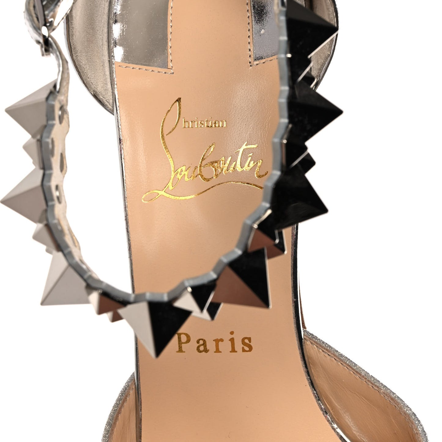 Glitter Calfskin Planisfemme 120 Peep Toe Sandals 39.5 Silver