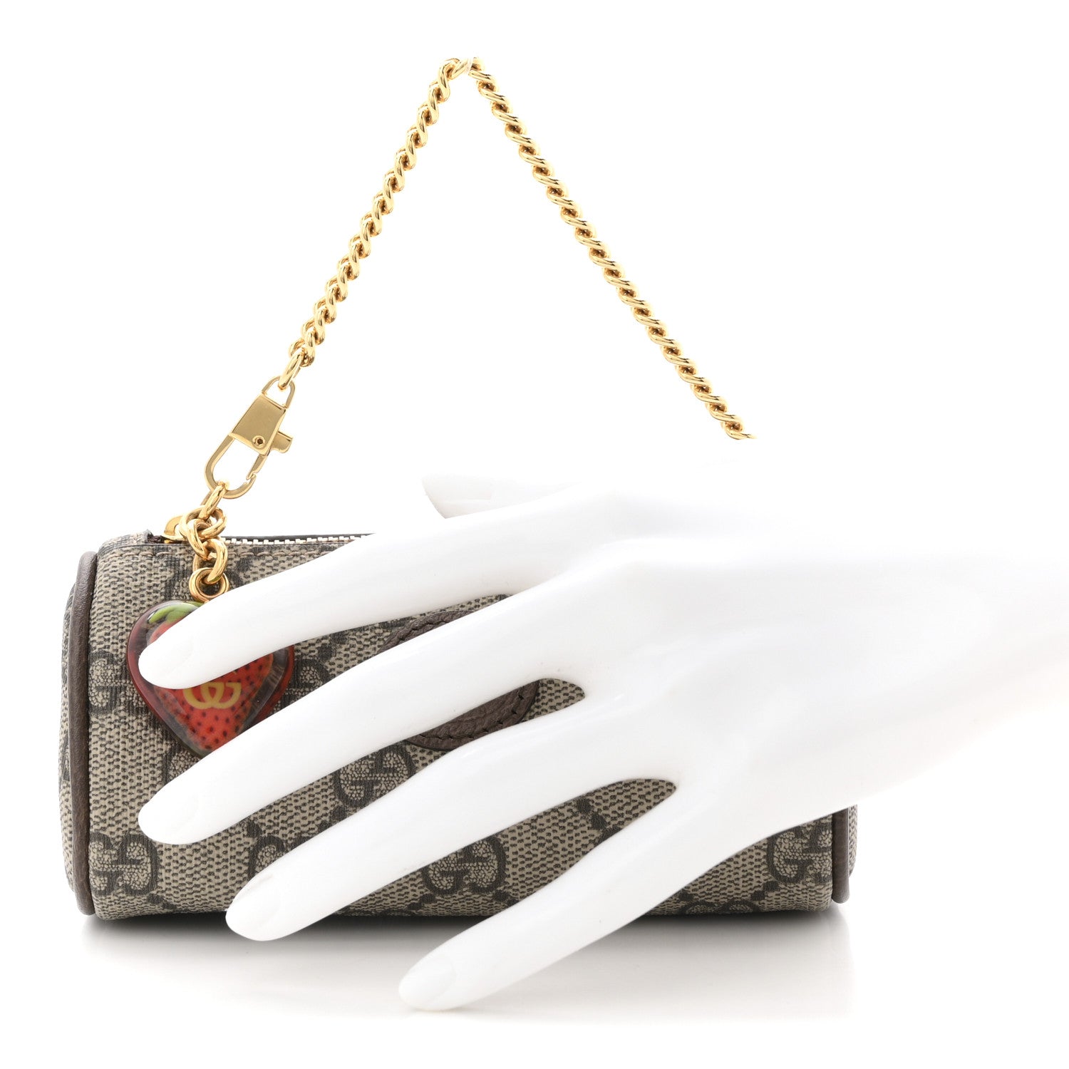 Gucci GG Supreme Monogram Strawberry Retro Interlocking G Barrel Coin Purse Beige Ebony 2 of 8