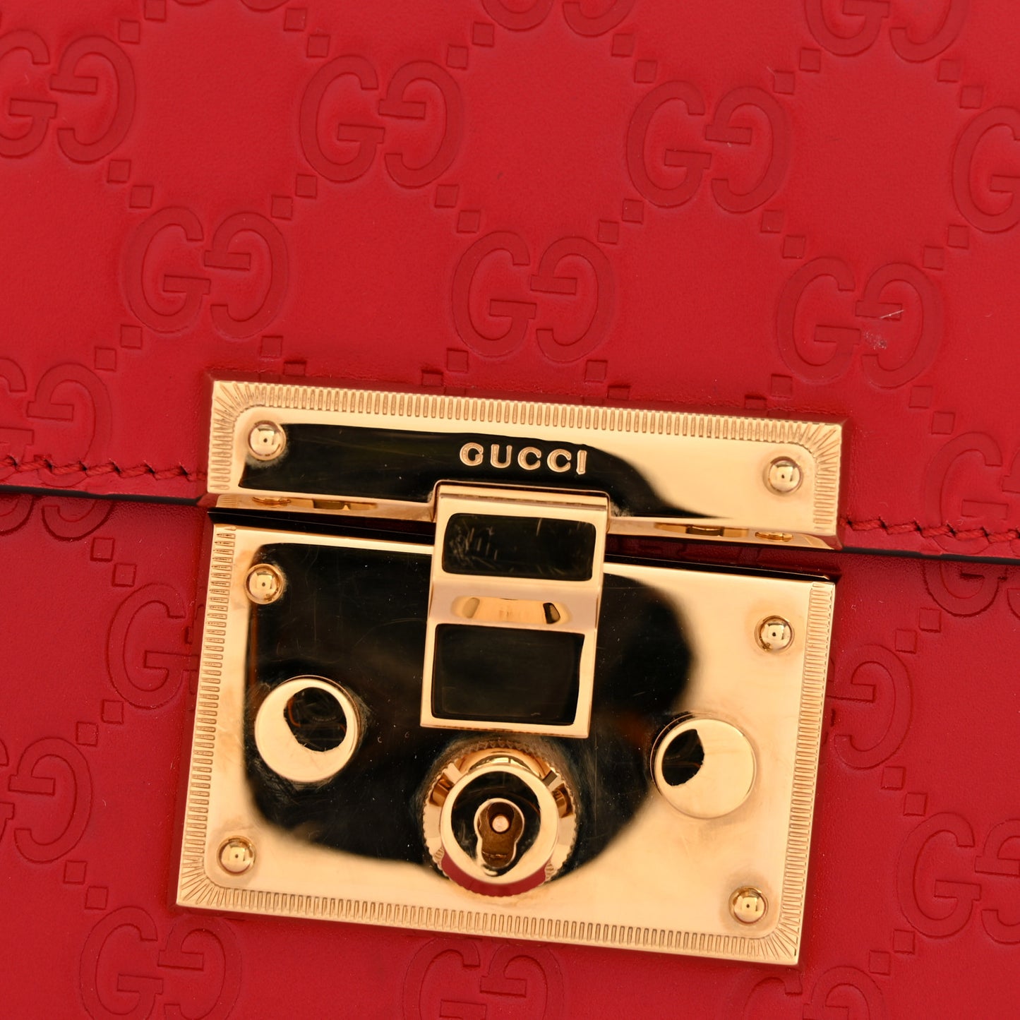 Guccissima Signature Medium Padlock Top Handle Bag Hibiscus Red