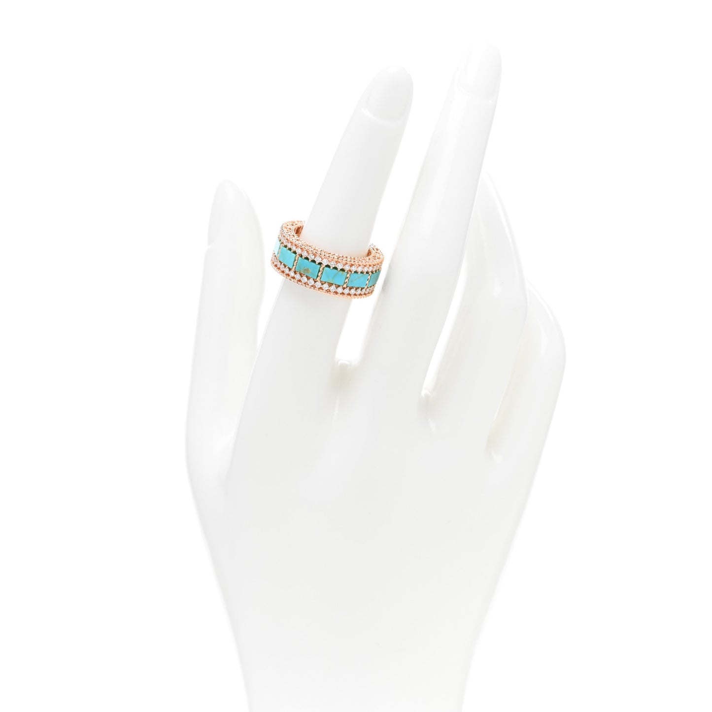 18K Rose Gold Diamond Turquoise Art Deco Ring 54 6.75