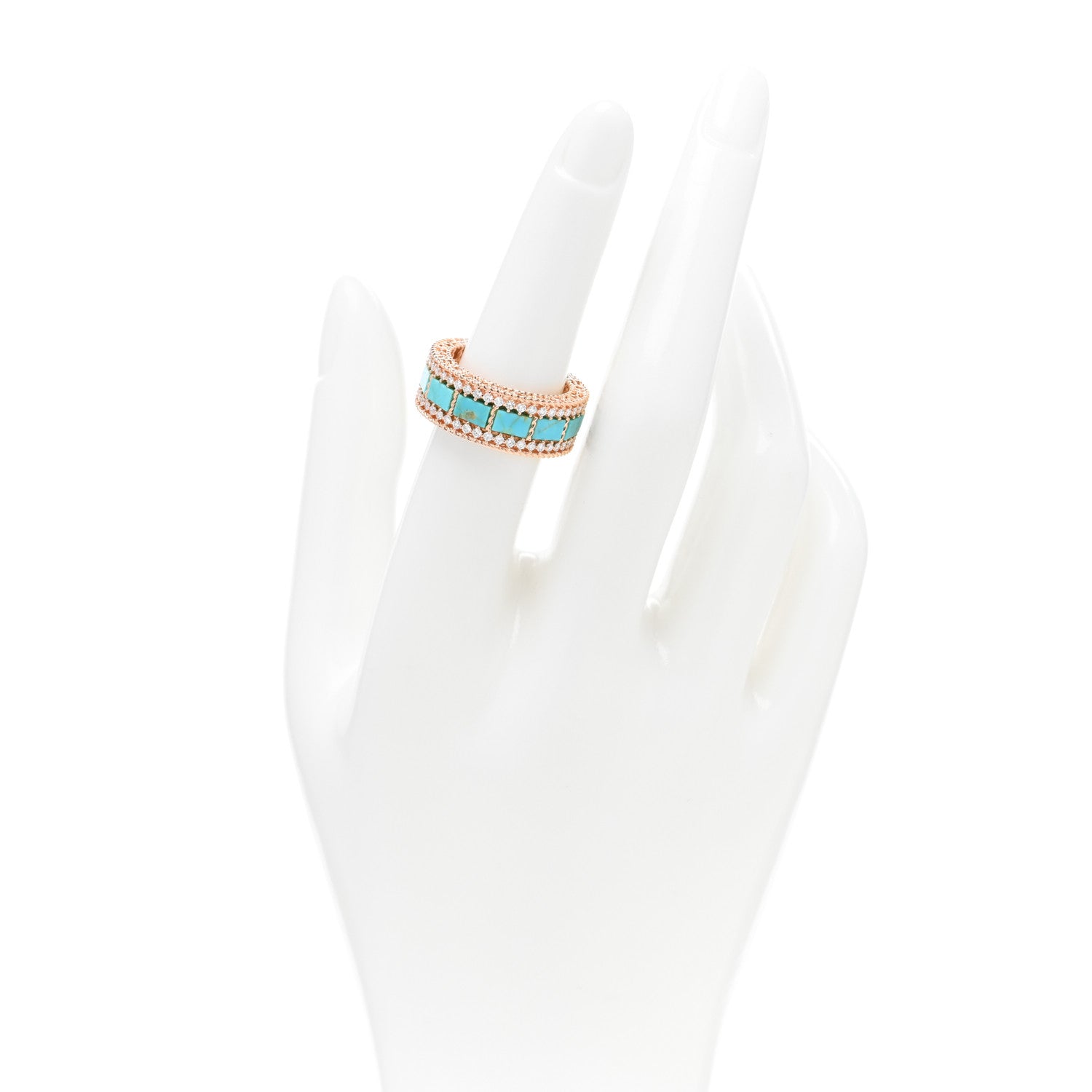 Roberto Coin 18K Rose Gold Diamond Turquoise Art Deco Ring 54 6.75 2 of 4