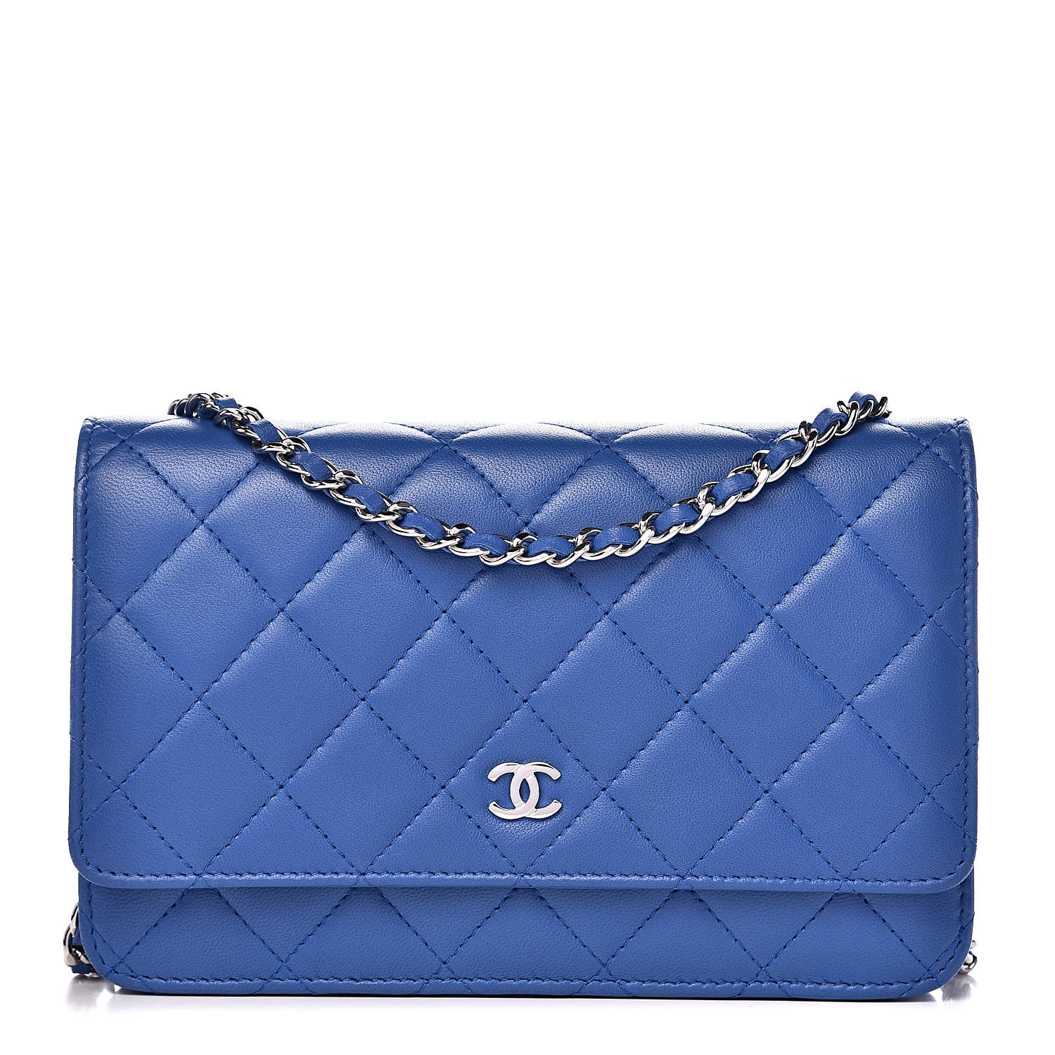 Chanel Lambskin Quilted Wallet On Chain WOC Bright Blue 1 of 12