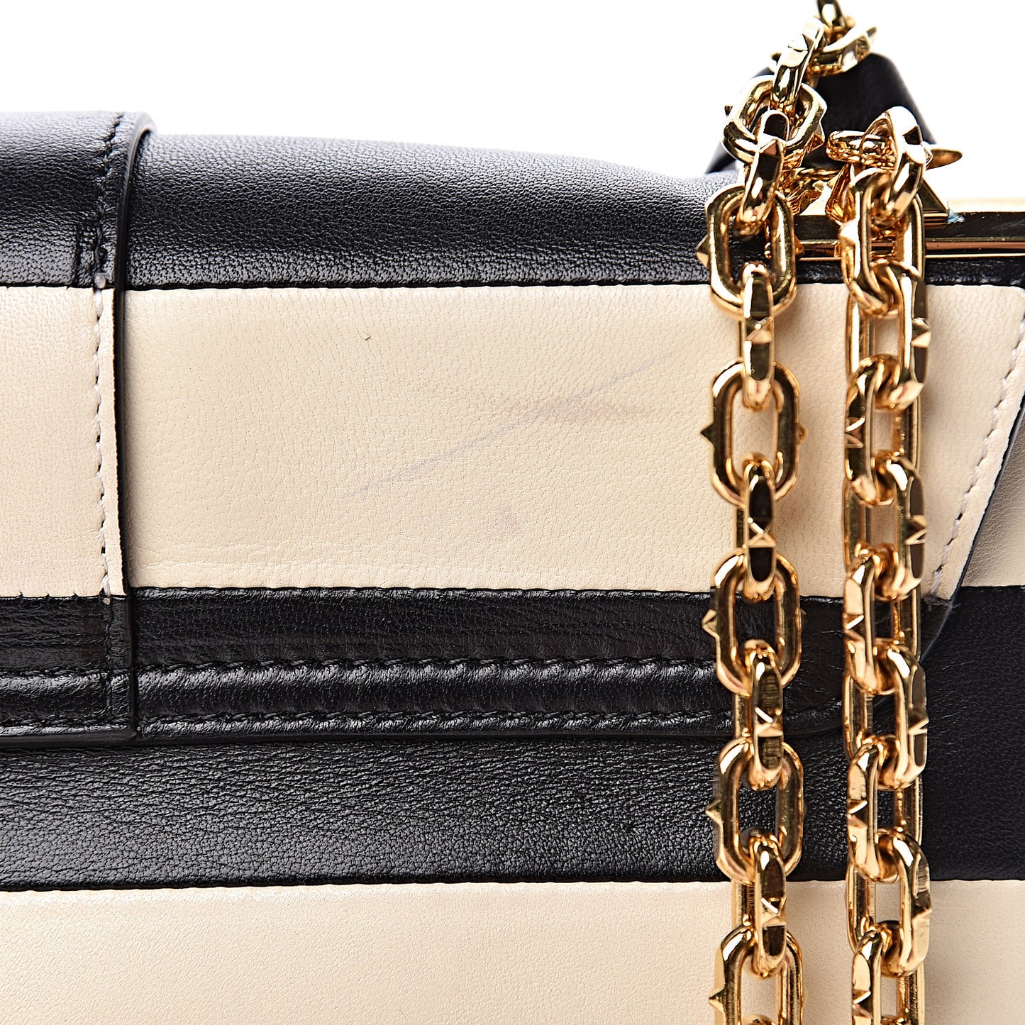 Nappa Striped B-Rockstud Flap Black Light Ivory