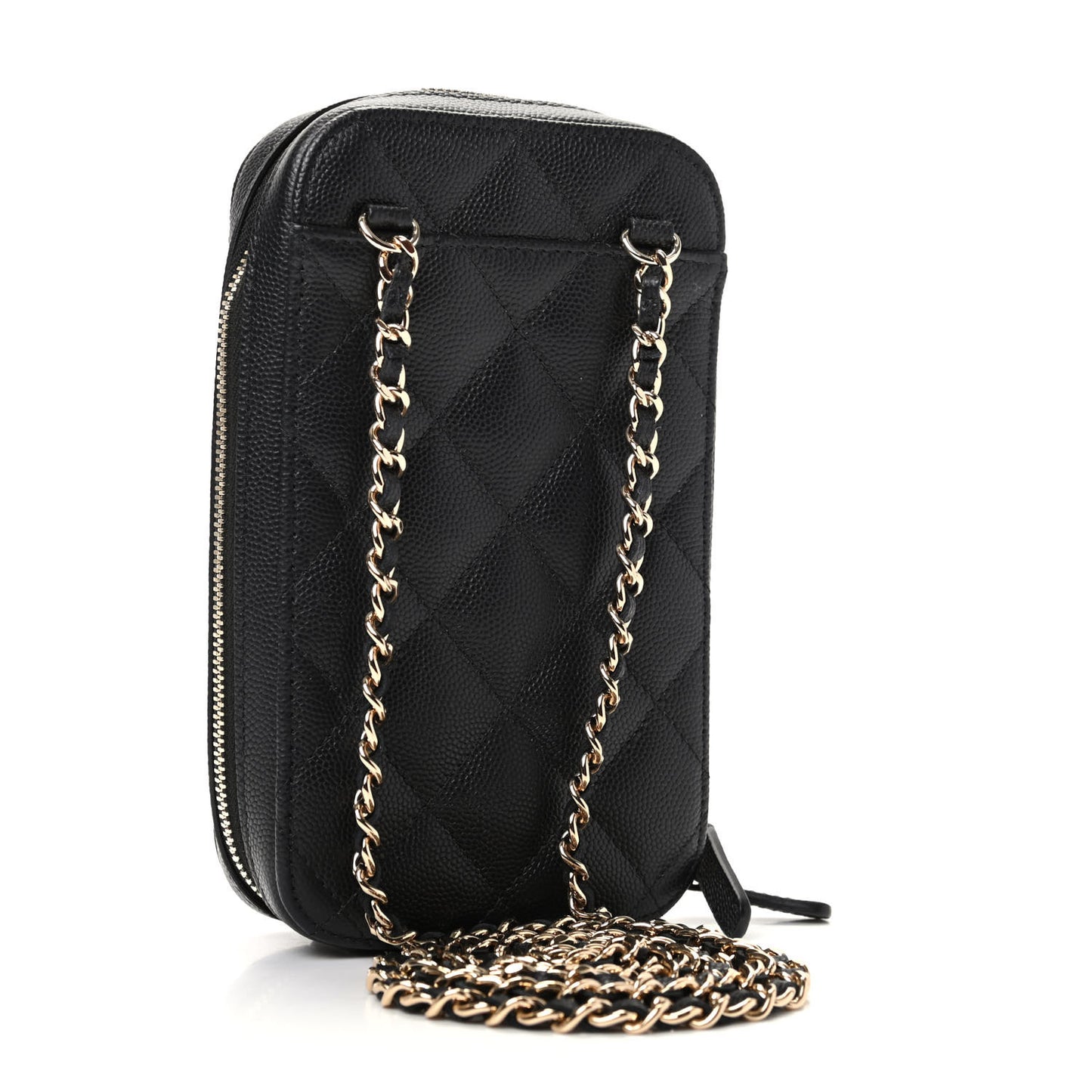 Caviar Quilted Zip Phone Case Black