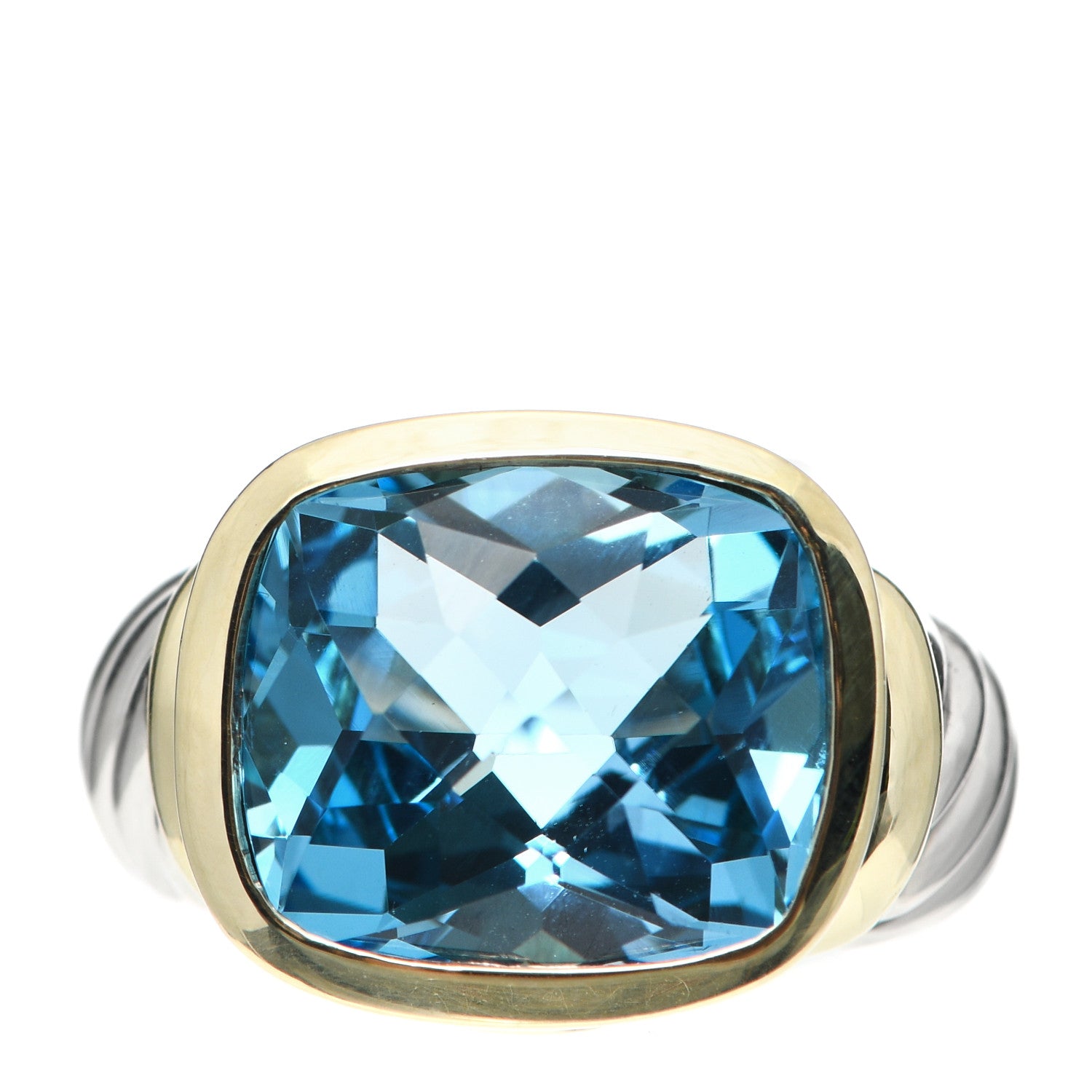 David Yurman Sterling Silver 14K Yellow Gold Blue Topaz 14mm Noblesse Ring 54 7 1 of 6