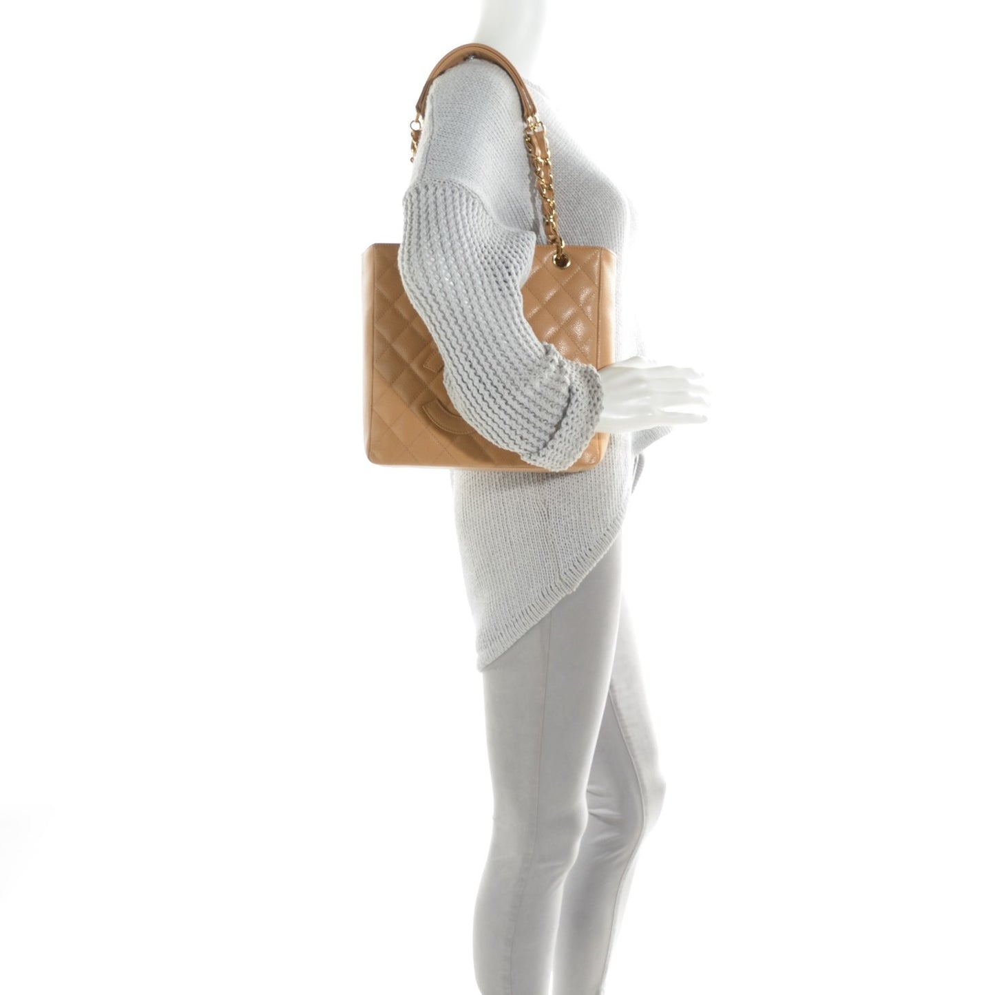 Caviar Quilted Petit Shopping Tote PST Beige