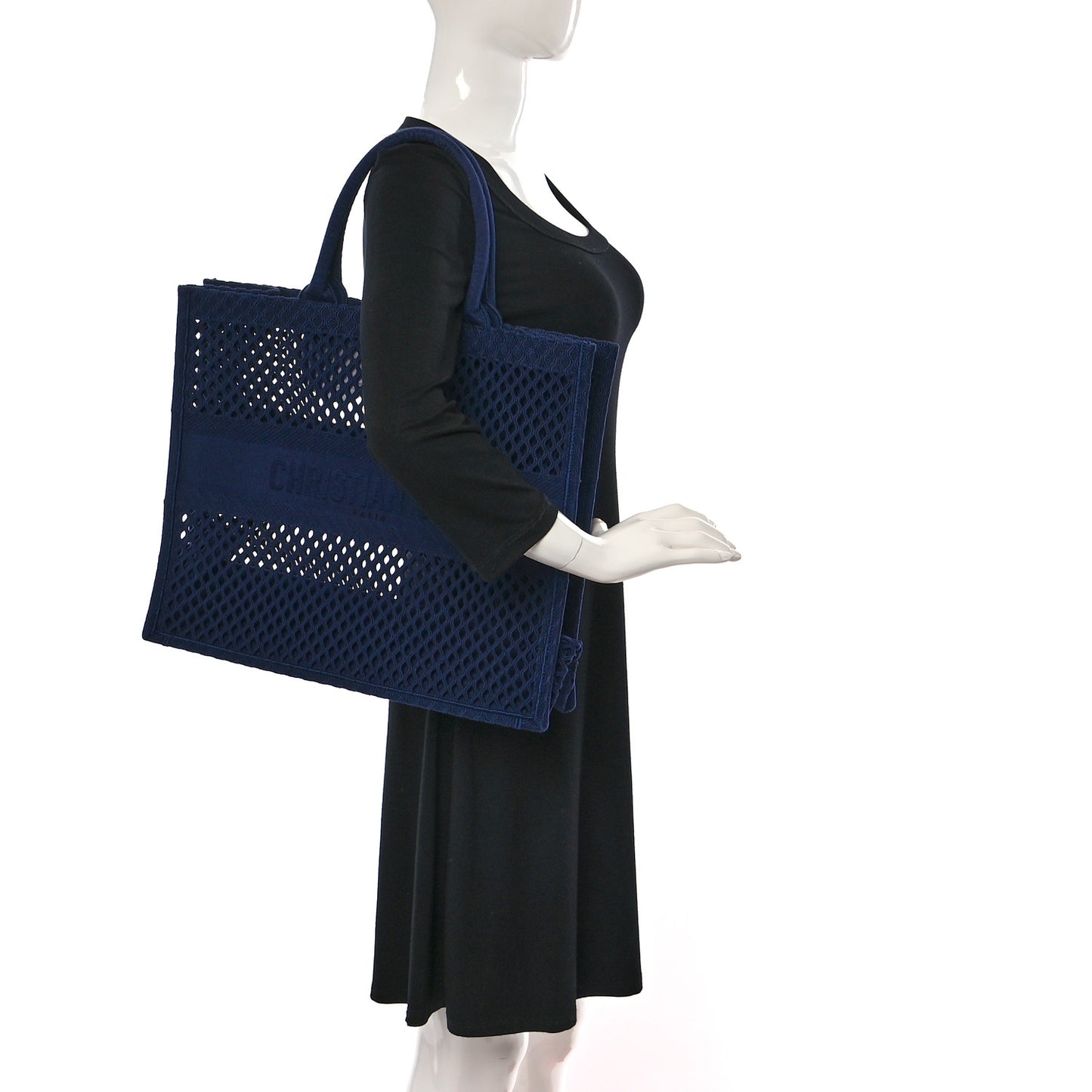 Mesh Embroidered Large Book Tote Navy Blue