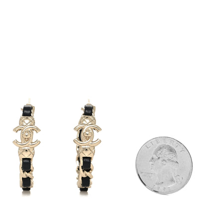 Chanel Metal Lambskin Quilted CC Turnlock Chain Hoop Earrings Gold Black 2 of 4