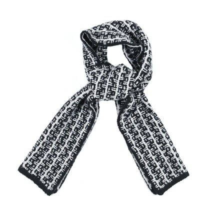 Chanel Cashmere Silk CC Scarf Black Grey 1 of 4