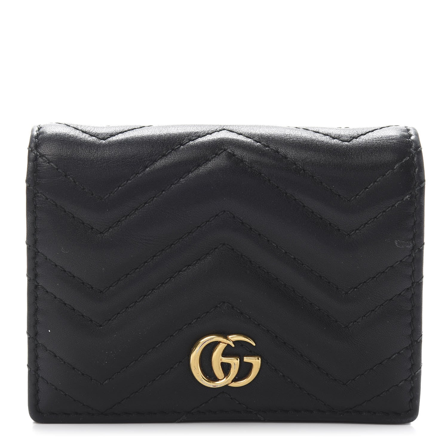 Gucci Calfskin Matelasse GG Marmont Card Case Wallet Black 1 of 10