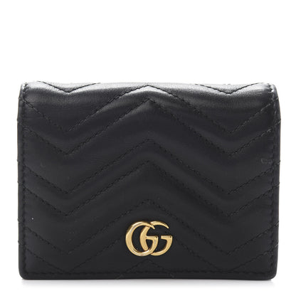 Gucci Calfskin Matelasse GG Marmont Card Case Wallet Black 1 of 10