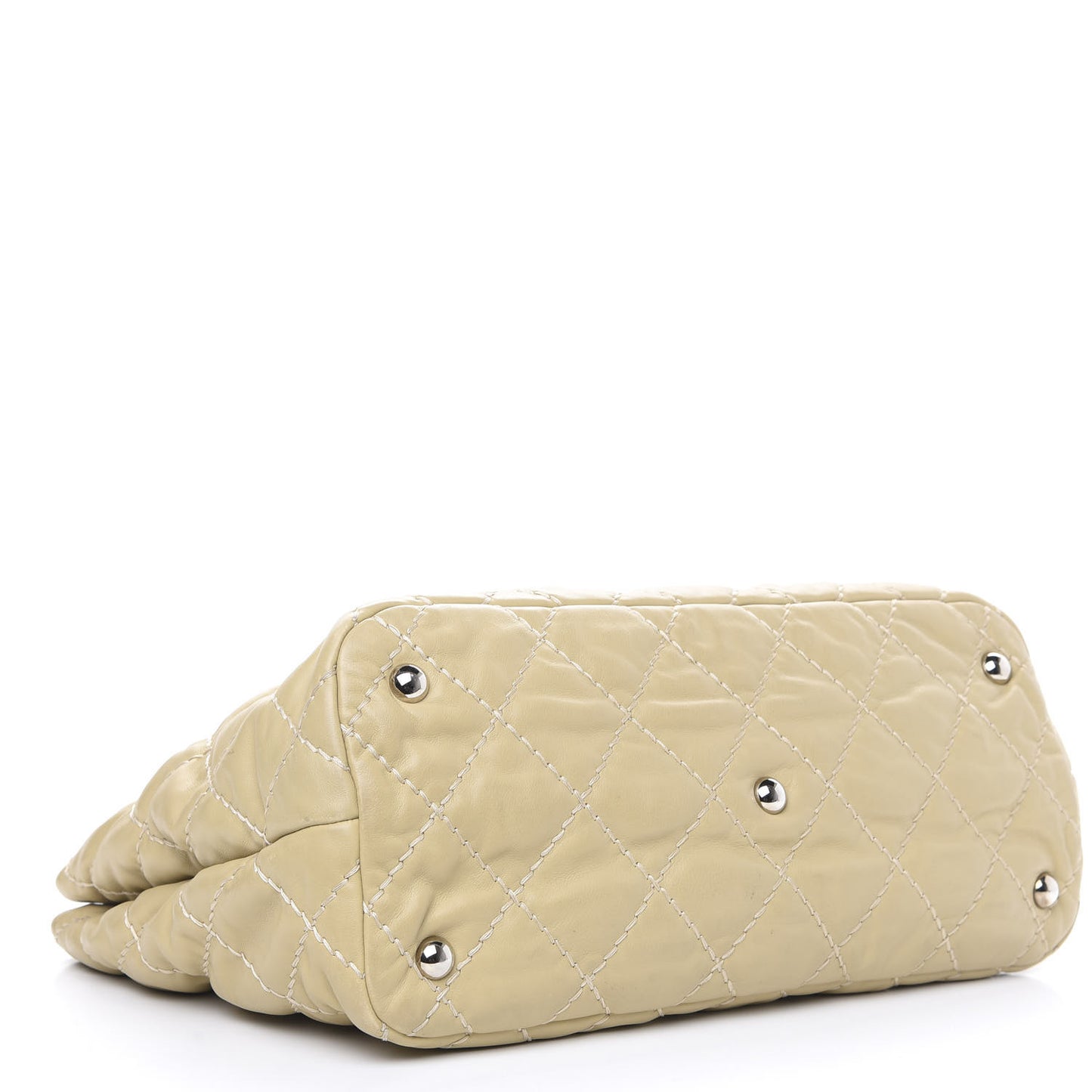 Calfskin Contrast Stitch Tote Beige