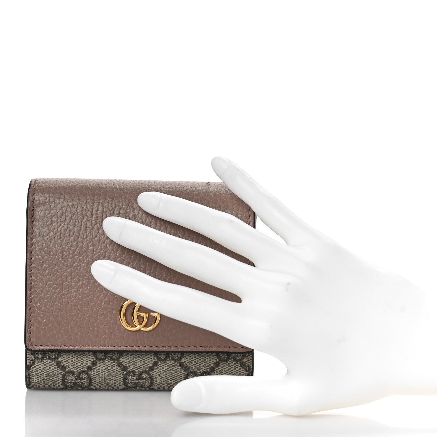 Gucci Dollar Calfskin GG Supreme Monogram Medium GG Marmont Card Case Porcelain Rose Beige Ebony 2 of 9